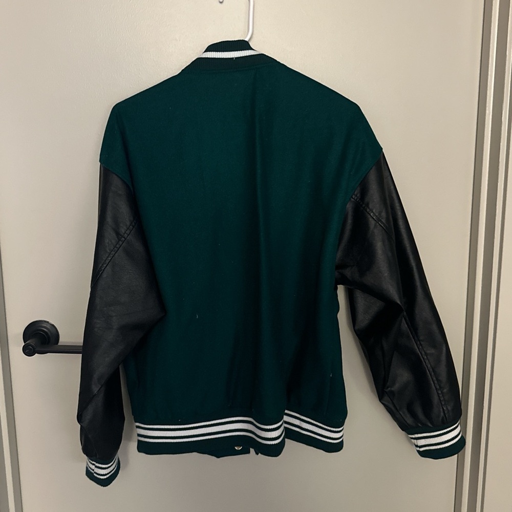 Green and Black Varsity Jacket with Bone Patches - Picture 3 of 4